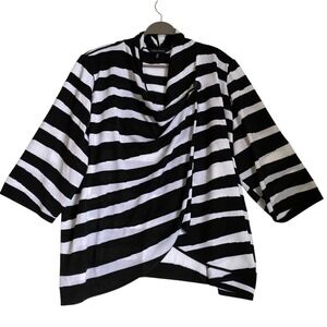 Ming Wang Knit Jacket Cardigan 3X Striped Relaxed Asymmetrical Acrylic Knit